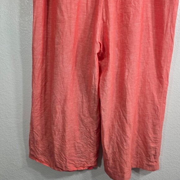 Banana Republic Jumpsuit Women Size 14 Coral Linen Sleeveless Wide Leg Resort - Picture 6 of 9